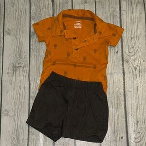 Carter’s 12mo Orange Pineapple Print Polo Shirt and Gray Shorts Set